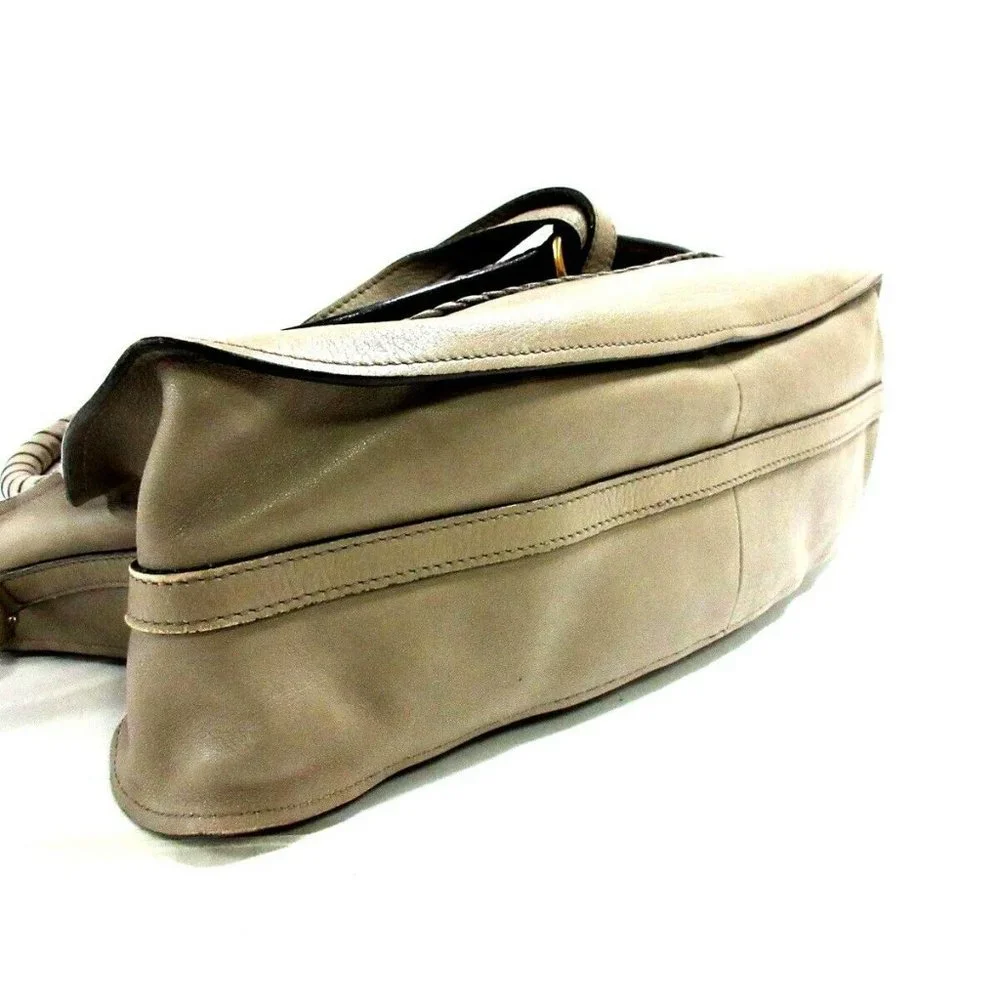 Auth Chloe Marcie Gray Beige Leather Handbag